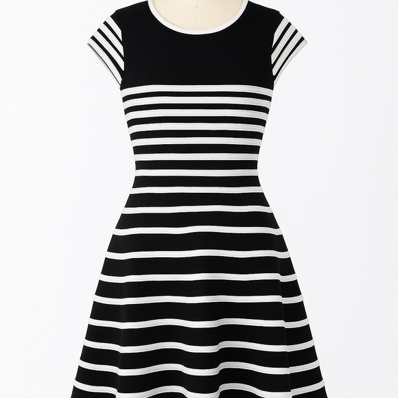 Betsy & Adam Black and White Striped Mini Dress - Picture 1 of 5
